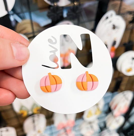 Pink/Orange Checker Pumpkin Studs