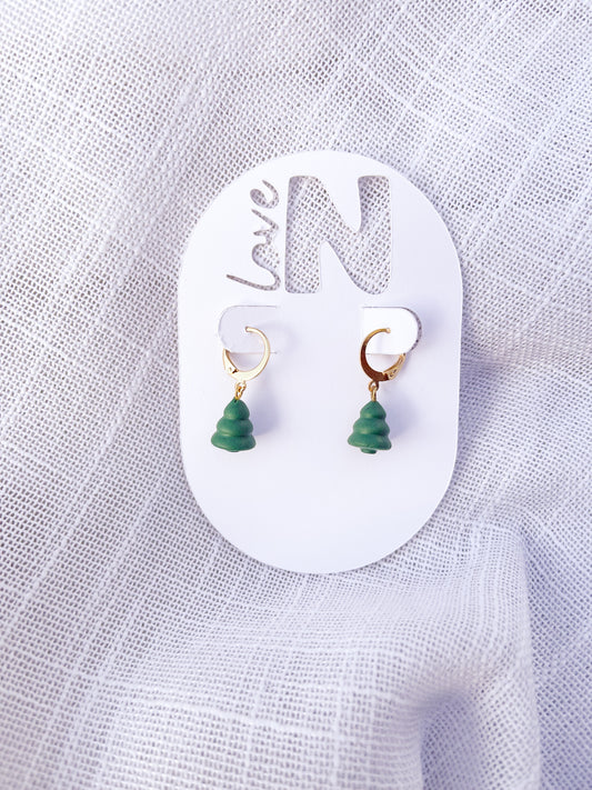 Mini Christmas Tree Huggie Hoops