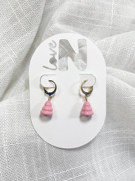 Pink Mini Christmas Tree Huggie Hoops