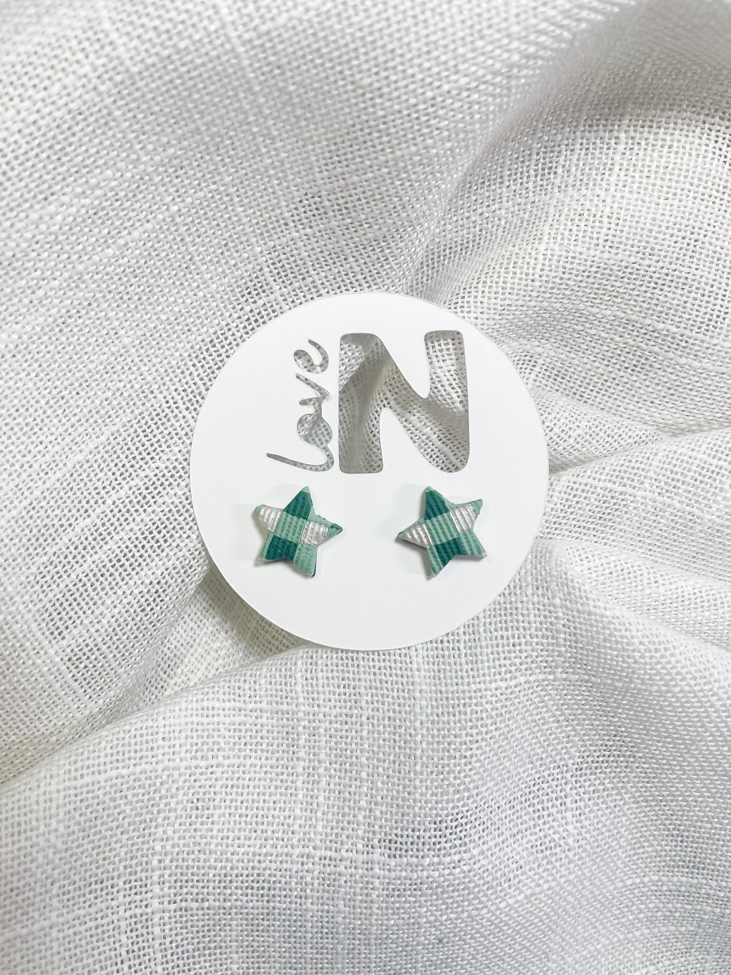 Christmas Gingham Star Statement Studs