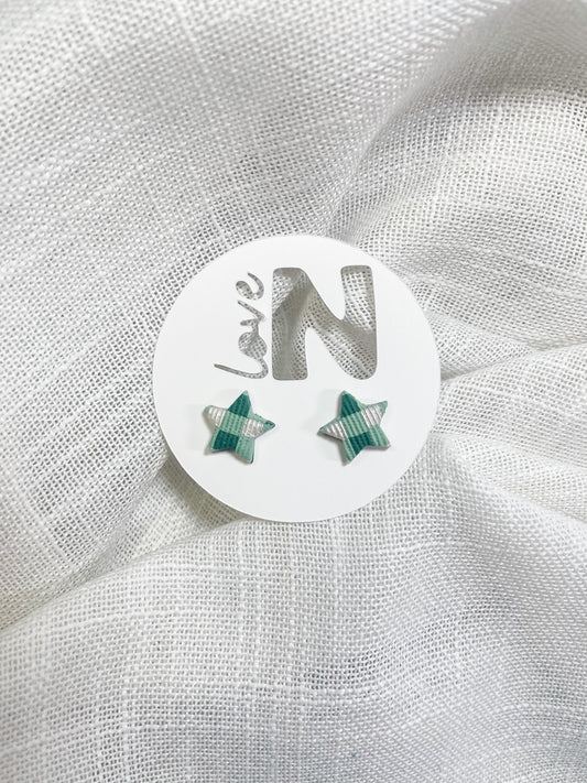 Christmas Gingham Star Statement Studs