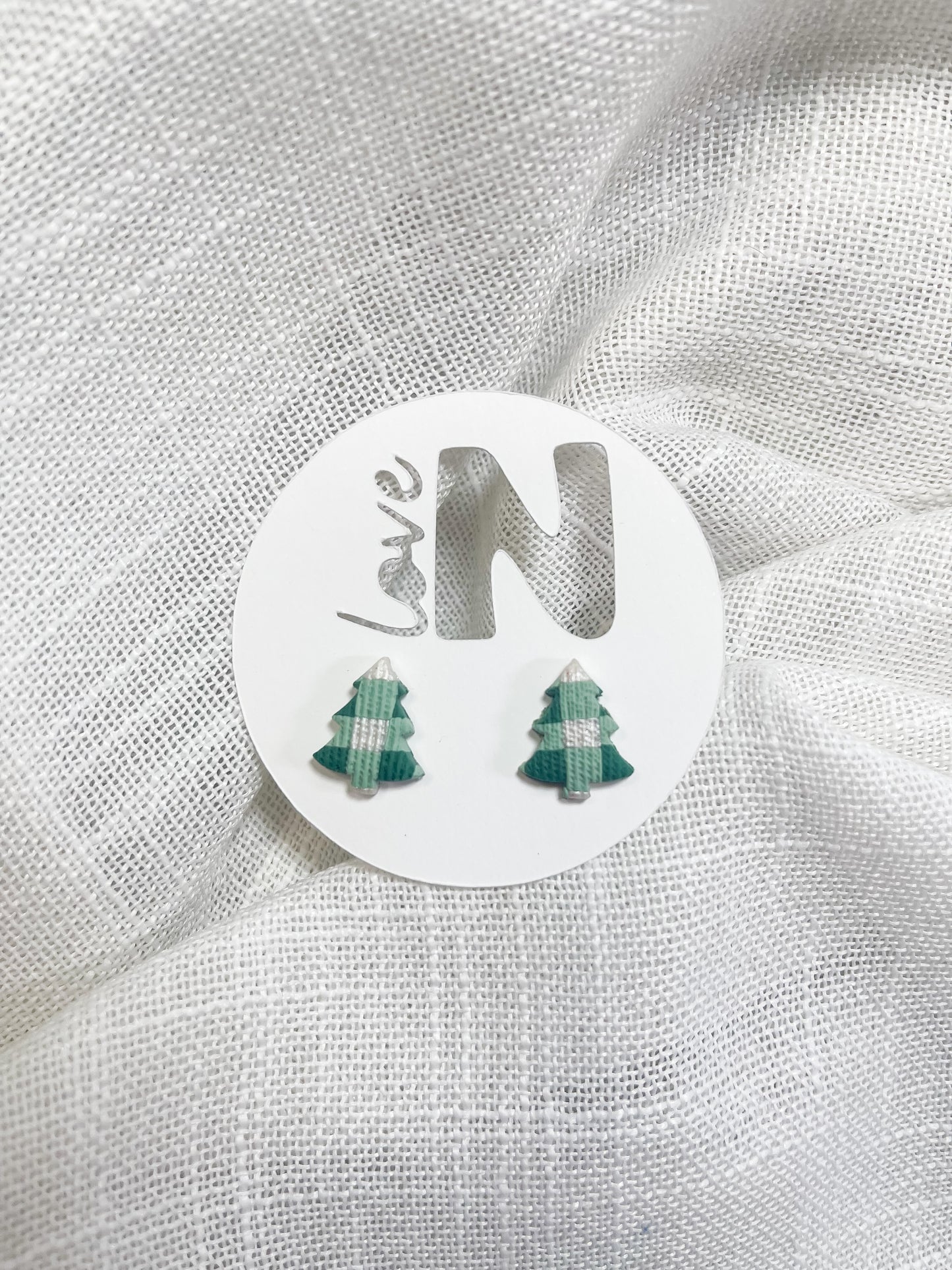 Christmas Gingham Tree Statement Studs